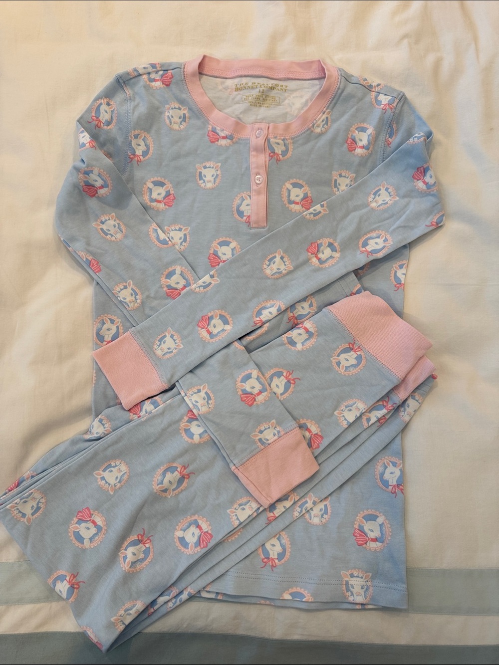 The Beaufort Bonnet Companh Girls Blue and Pink Long Sleeve Pant Lamb Pajama Set